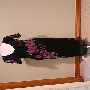 Dress Barn Black Maxi Dress with Pink Floral Print